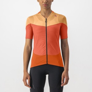 Women Castelli GRADIENT COLOR BLOCK Jersey Deep Red Orange / Orange | MUI-249861