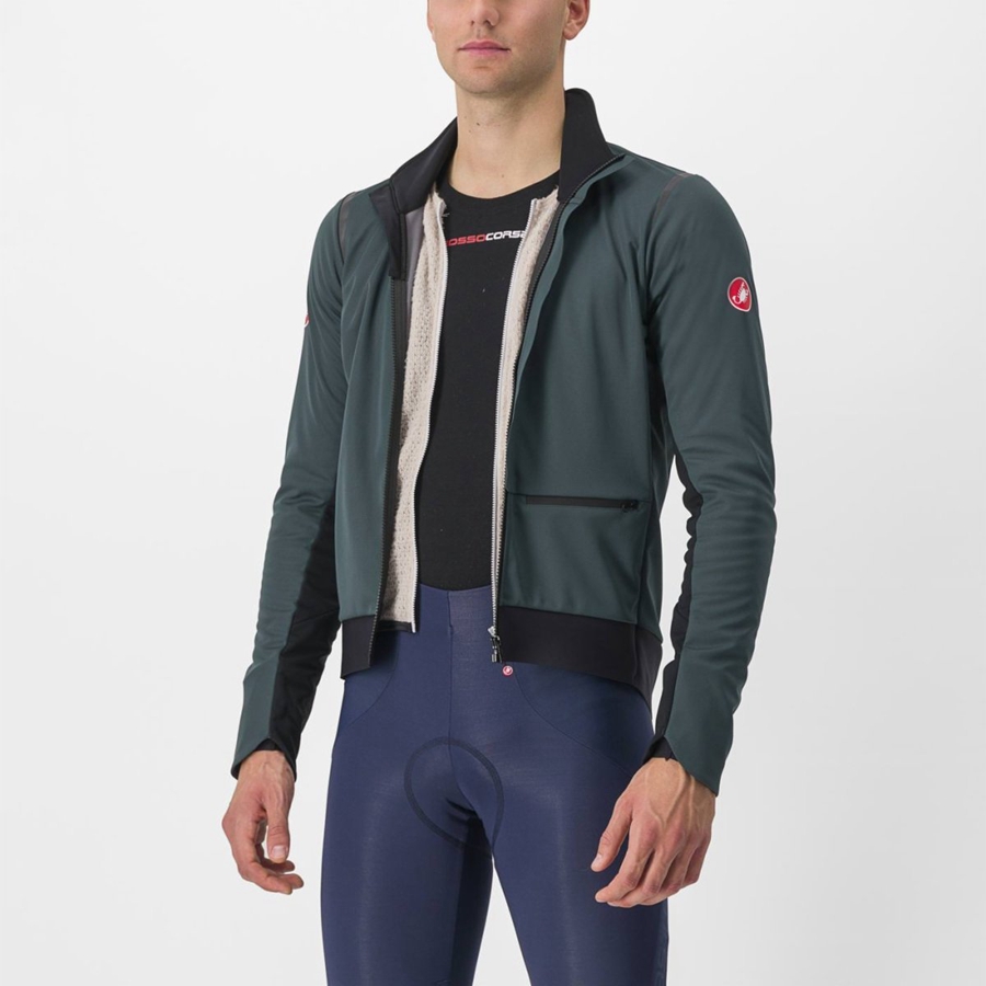 Men Castelli ALPHA DOPPIO ROS Jackets Green / Black | VOT-946178