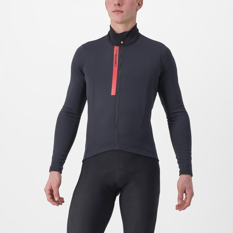 Men Castelli ENTRATA THERMAL Jersey Black / Red | DYA-738219