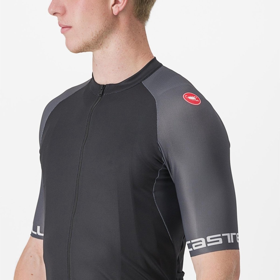 Men Castelli ENTRATA VI Jersey Black / Dark Grey / Silver | AIN-913268