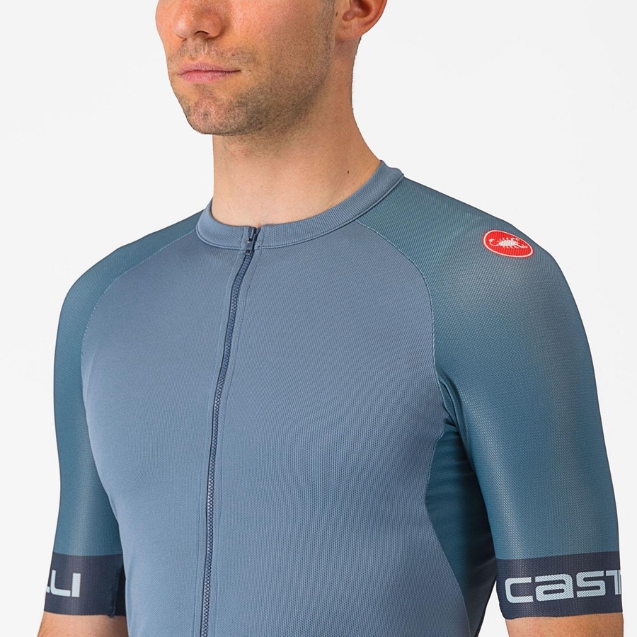 Men Castelli ENTRATA VI Jersey Light Grey Blue / Dark Grey | LGE-295830