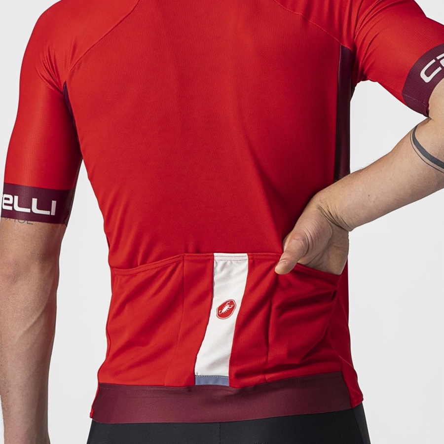 Men Castelli ENTRATA VI Jersey Red / Burgundy / White | LVW-602549