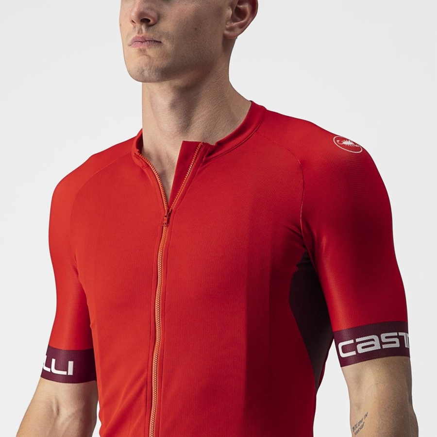 Men Castelli ENTRATA VI Jersey Red / Burgundy / White | LVW-602549