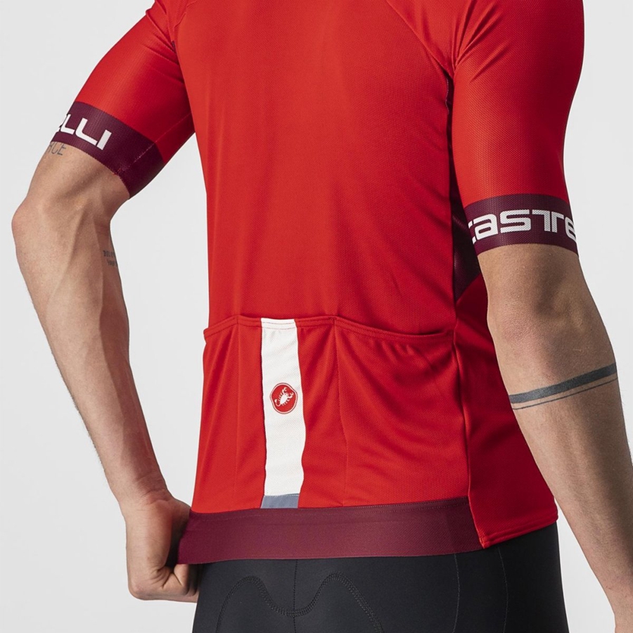 Men Castelli ENTRATA VI Jersey Red / Burgundy / White | LVW-602549