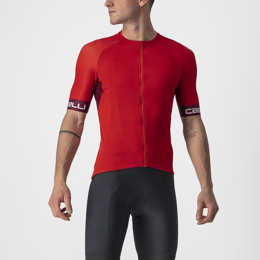 Men Castelli ENTRATA VI Jersey Red / Burgundy / White | LVW-602549