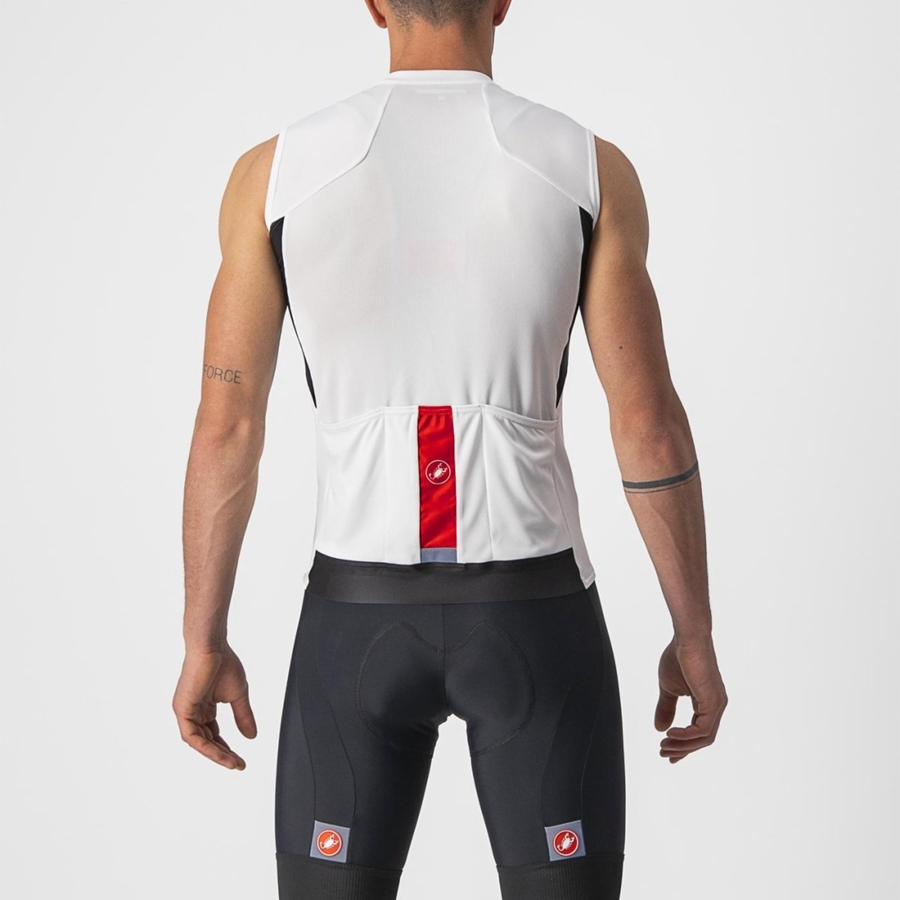 Men Castelli ENTRATA VI SLEEVELESS Jersey White / Black / Red | FKC-830624