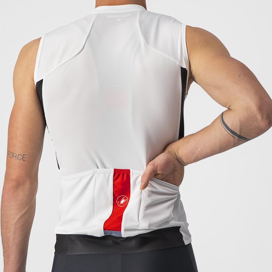 Men Castelli ENTRATA VI SLEEVELESS Jersey White / Black / Red | FKC-830624