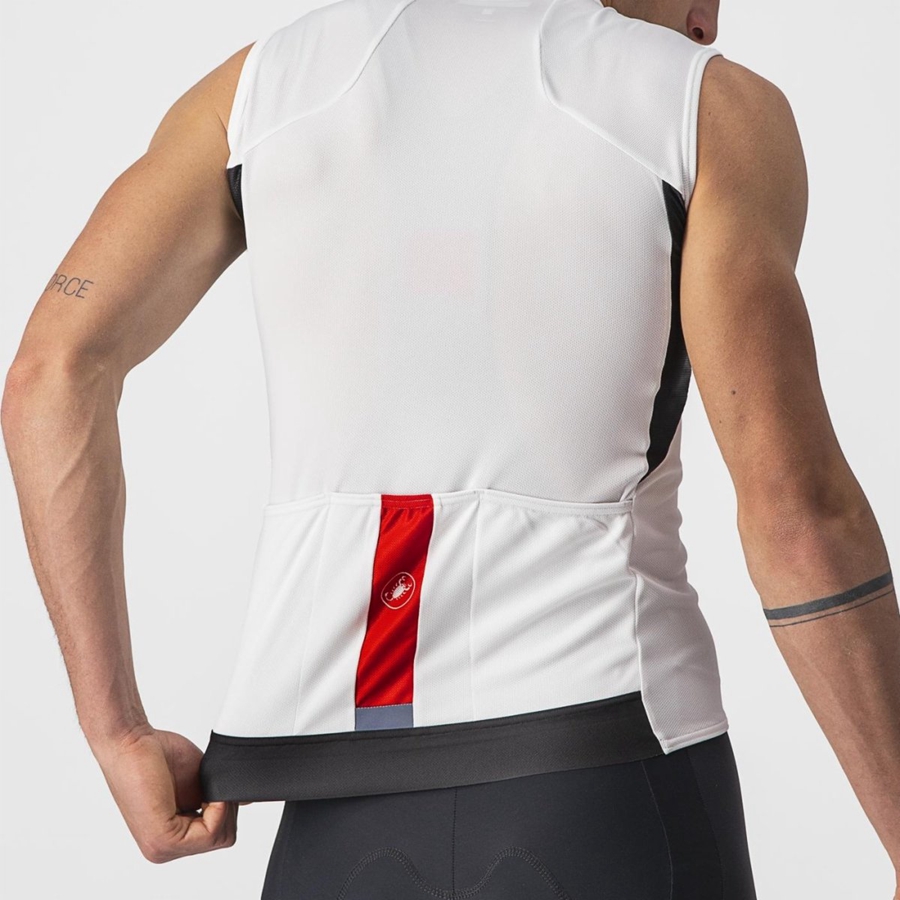 Men Castelli ENTRATA VI SLEEVELESS Jersey White / Black / Red | FKC-830624