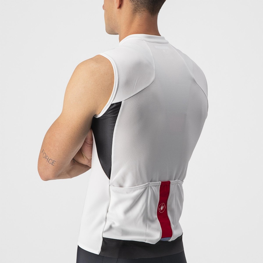 Men Castelli ENTRATA VI SLEEVELESS Jersey White / Black / Red | FKC-830624