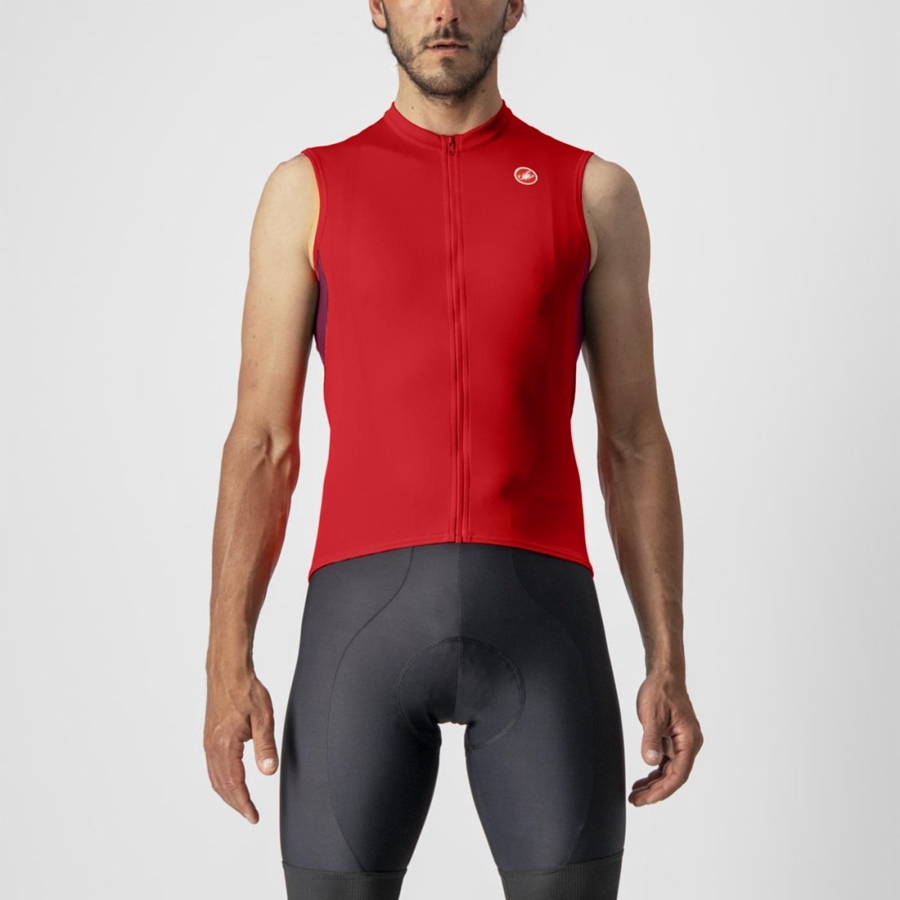 Men Castelli ENTRATA VI SLEEVELESS Jersey Red / Burgundy White | XGM-830472