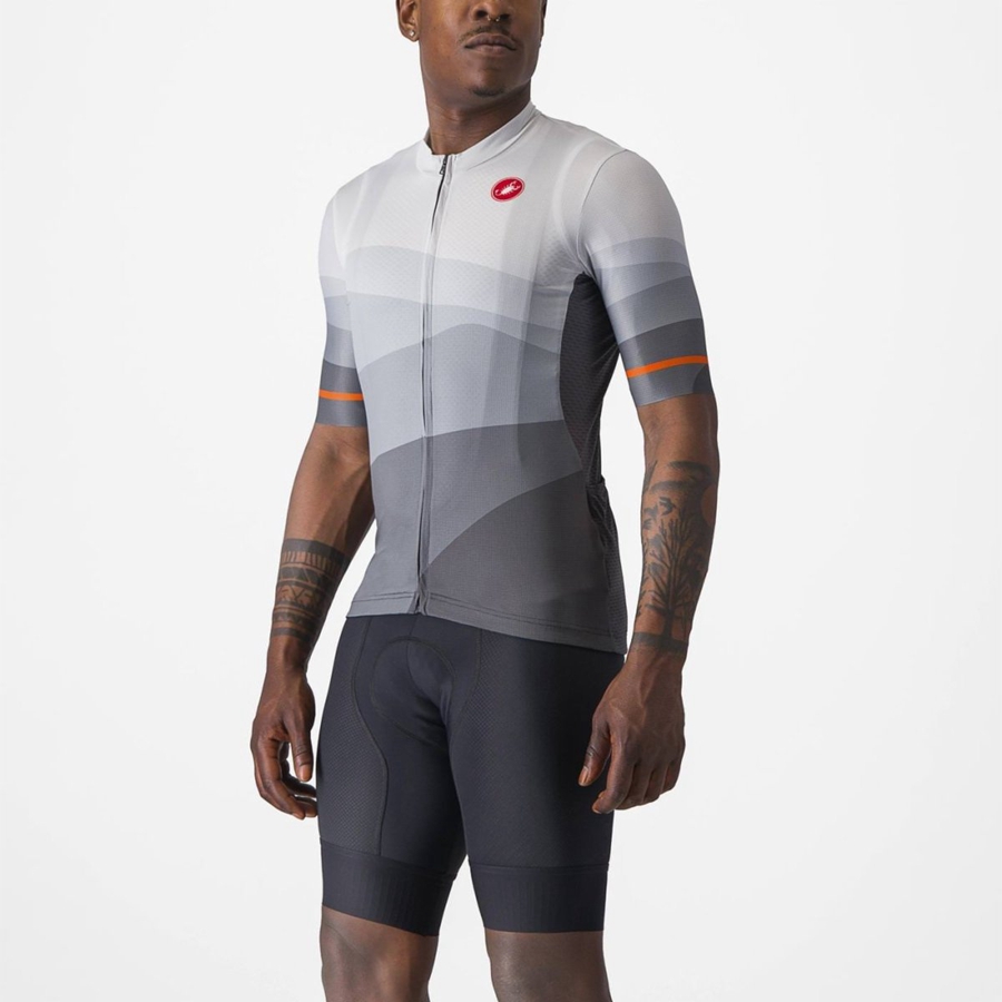 Men Castelli ORIZZONTE Jersey Dark Grey / Silver Grey | DTJ-541082