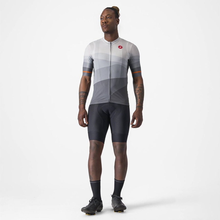 Men Castelli ORIZZONTE Jersey Dark Grey / Silver Grey | DTJ-541082