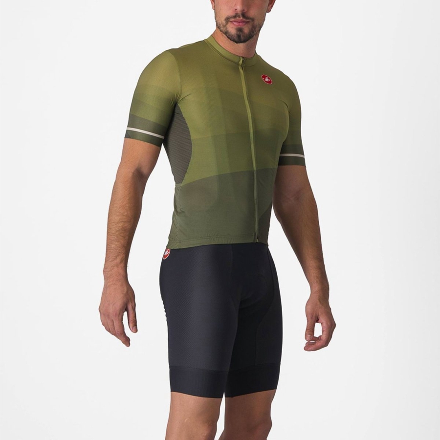 Men Castelli ORIZZONTE Jersey Deep Green / Olive / Silver | OZR-408276