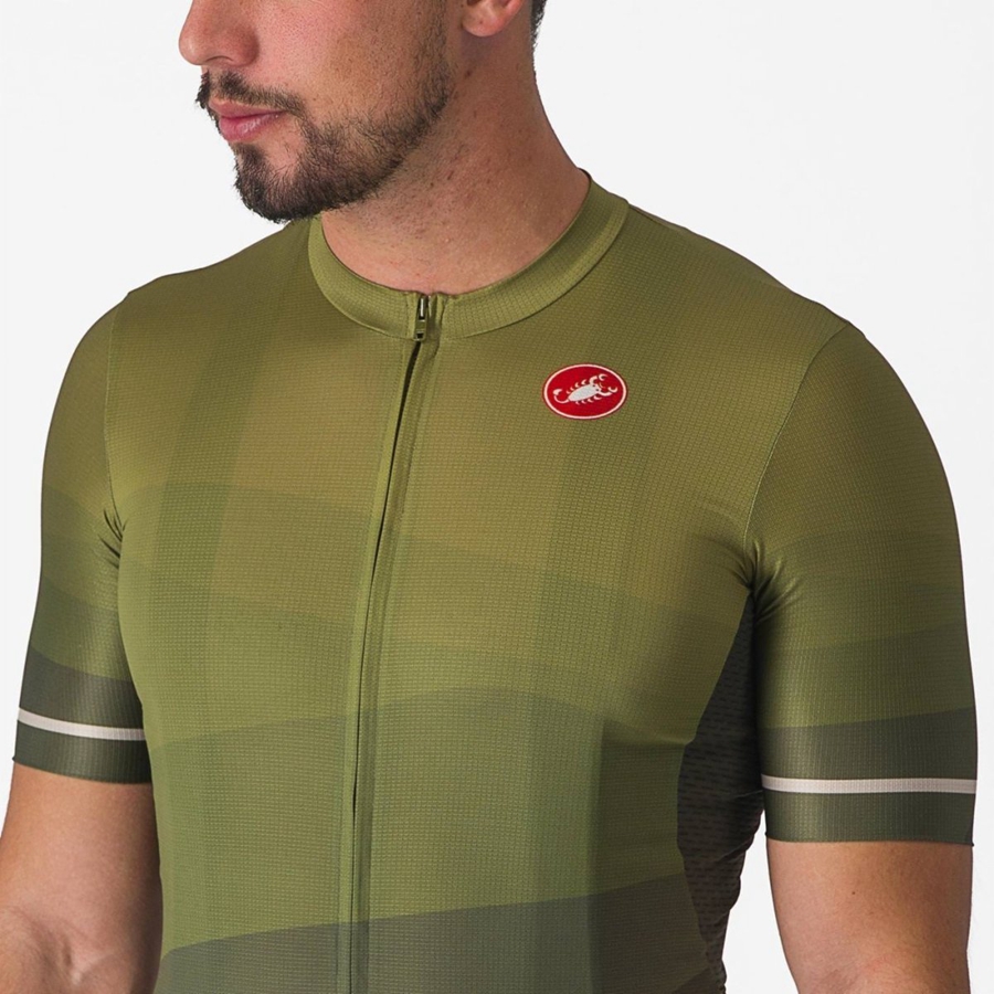 Men Castelli ORIZZONTE Jersey Deep Green / Olive / Silver | OZR-408276