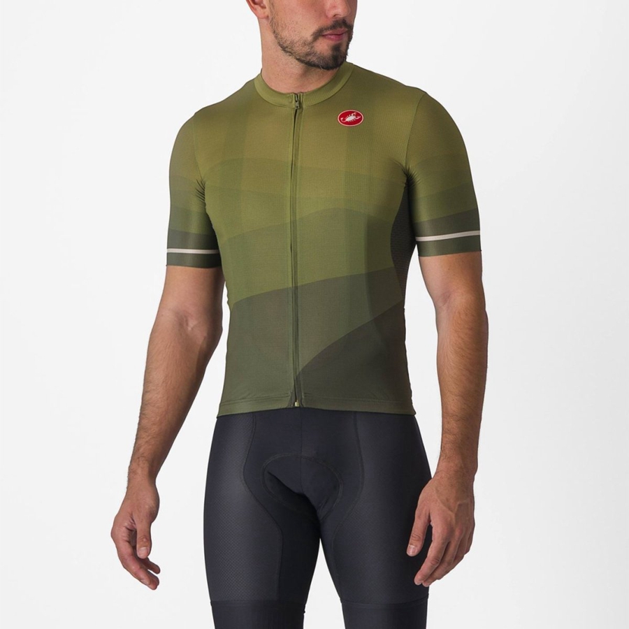 Men Castelli ORIZZONTE Jersey Deep Green / Olive / Silver | OZR-408276