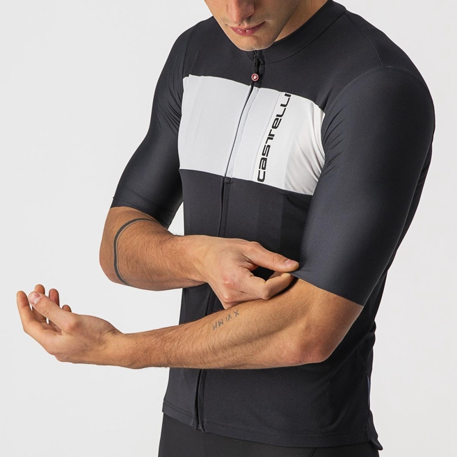 Men Castelli PROLOGO 7 Jersey Black / Silver Grey / White | XUY-037258