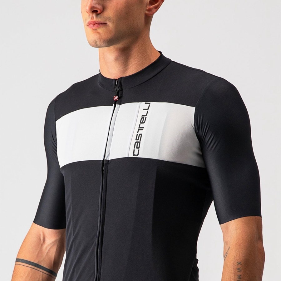 Men Castelli PROLOGO 7 Jersey Black / Silver Grey / White | XUY-037258