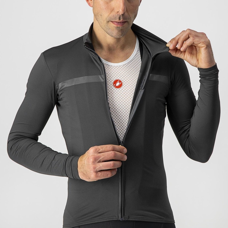 Men Castelli PRO THERMAL MID LS Jersey Dark Grey | IDV-789135