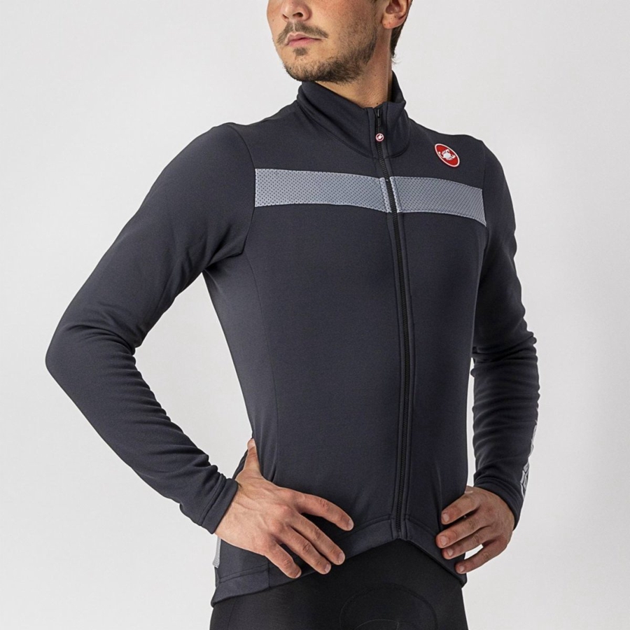 Men Castelli PURO 3 FZ Jersey Black / Silver | ATI-815724