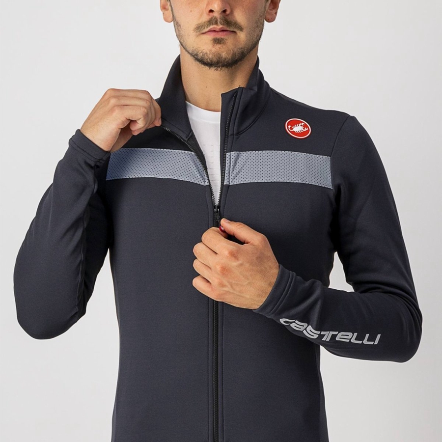 Men Castelli PURO 3 FZ Jersey Black / Silver | ATI-815724