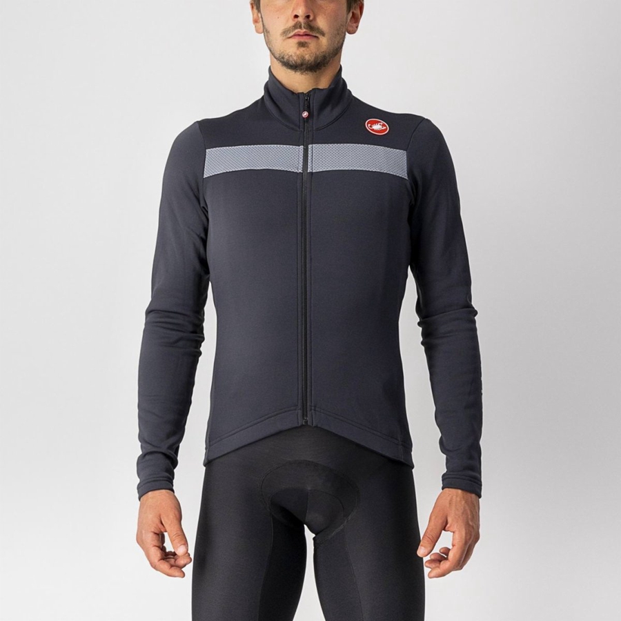 Men Castelli PURO 3 FZ Jersey Black / Silver | ATI-815724