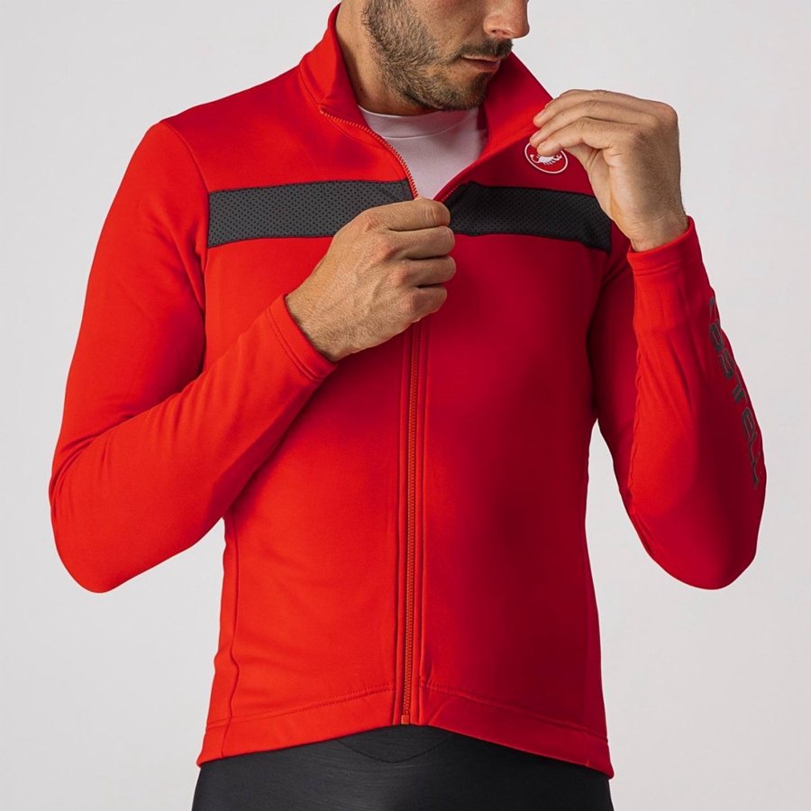 Men Castelli PURO 3 FZ Jersey Red / Black | INH-497162