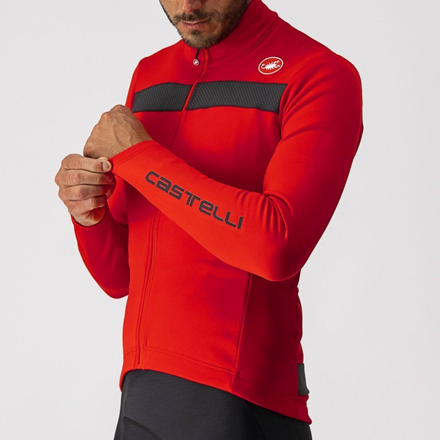 Men Castelli PURO 3 FZ Jersey Red / Black | INH-497162