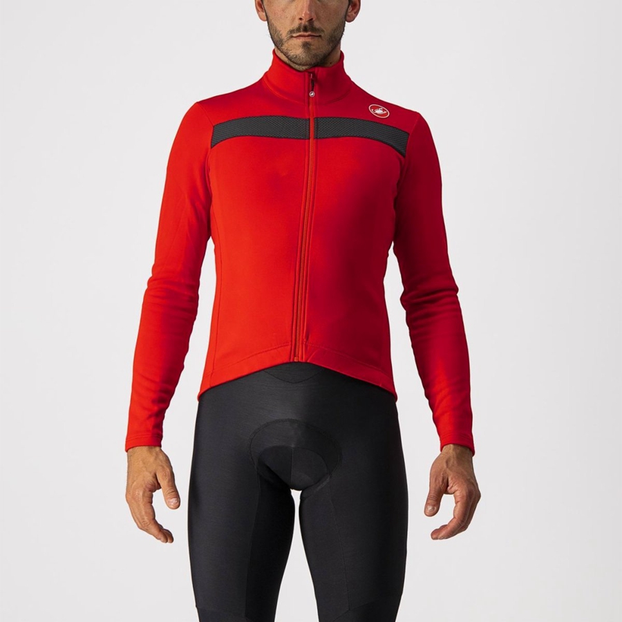 Men Castelli PURO 3 FZ Jersey Red / Black | INH-497162