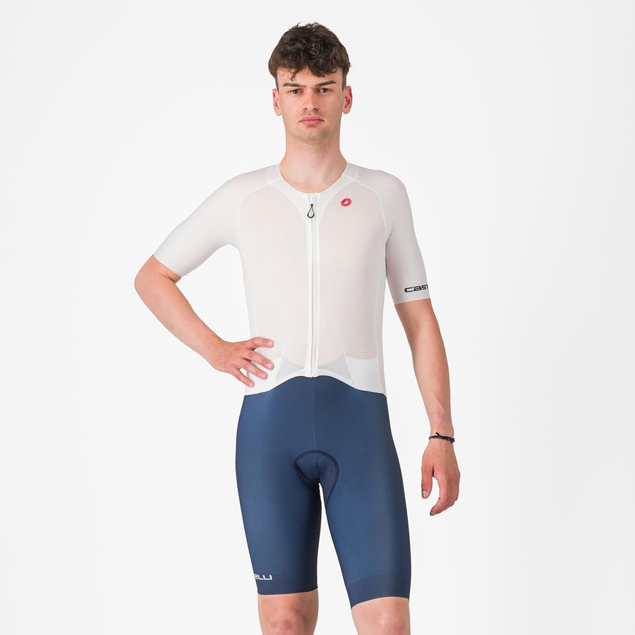 Men Castelli SANREMO BTW X2 Speedsuits White Blue | JSM-065823