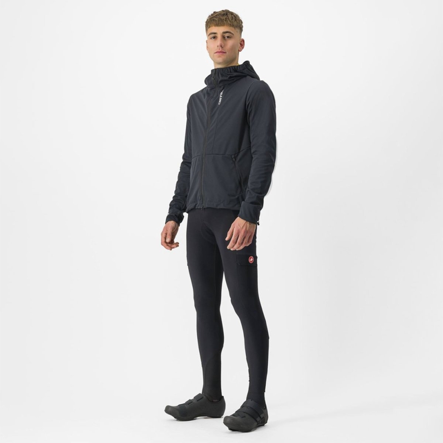 Men Castelli TRAIL HOODIE Jackets Black | IZR-462091