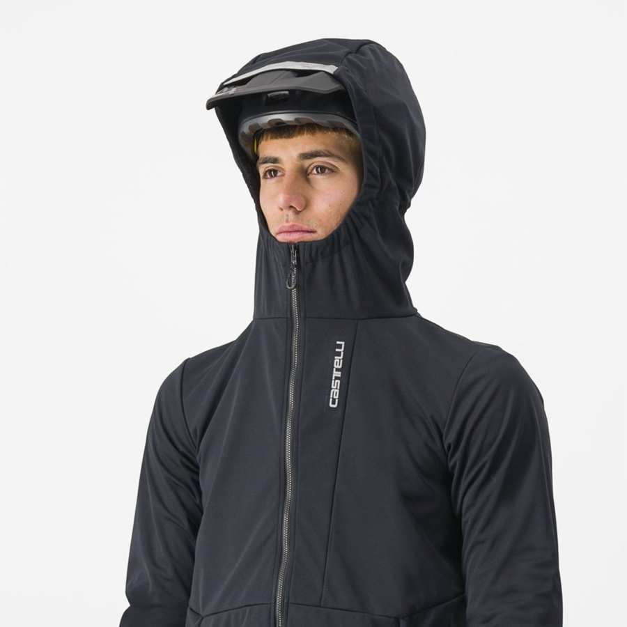 Men Castelli TRAIL HOODIE Jackets Black | IZR-462091