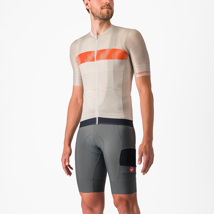 Men Castelli UNLIMITED ENDURANCE Jersey Silver / Orange Red | HYZ-754982