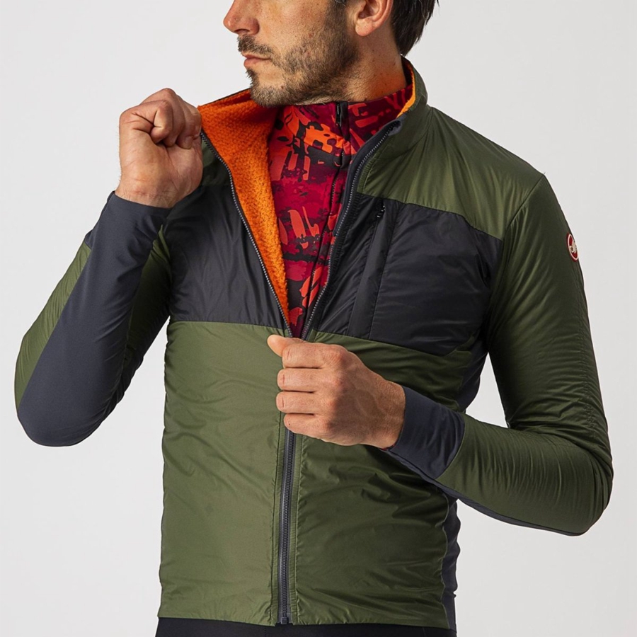 Men Castelli UNLIMITED PUFFY Jackets Light Green / Dark Grey | PKO-917238