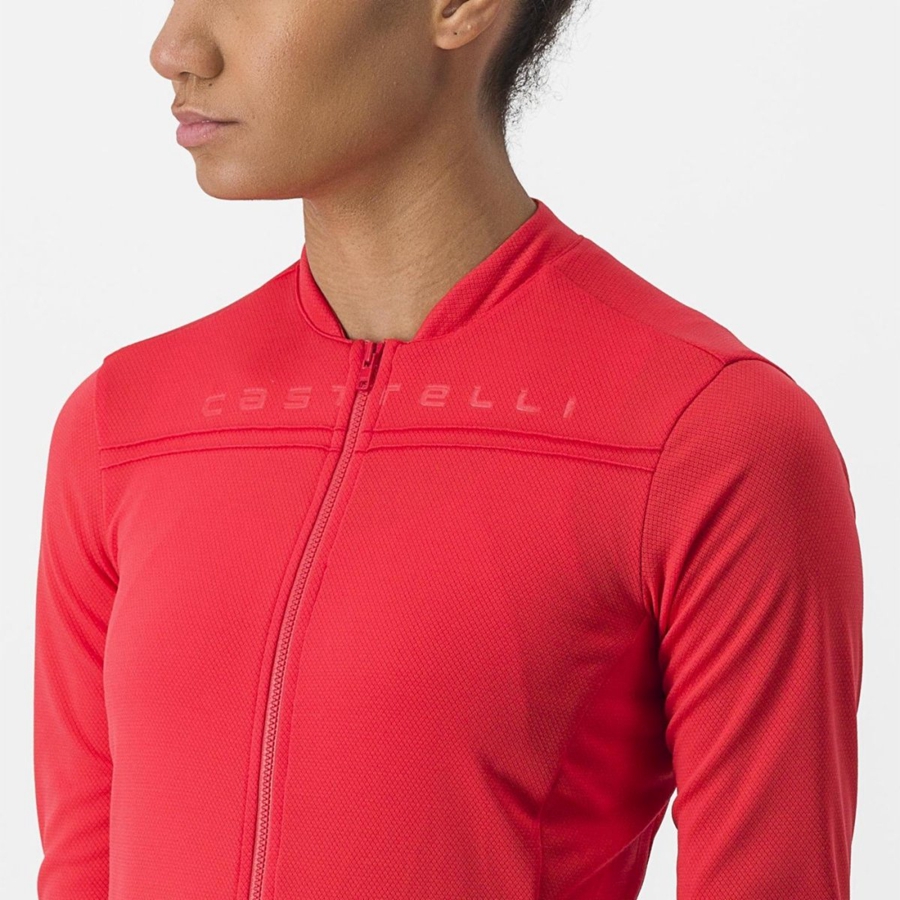 Women Castelli ANIMA 4 LONG SLEEVE Jersey Red | GVB-205768