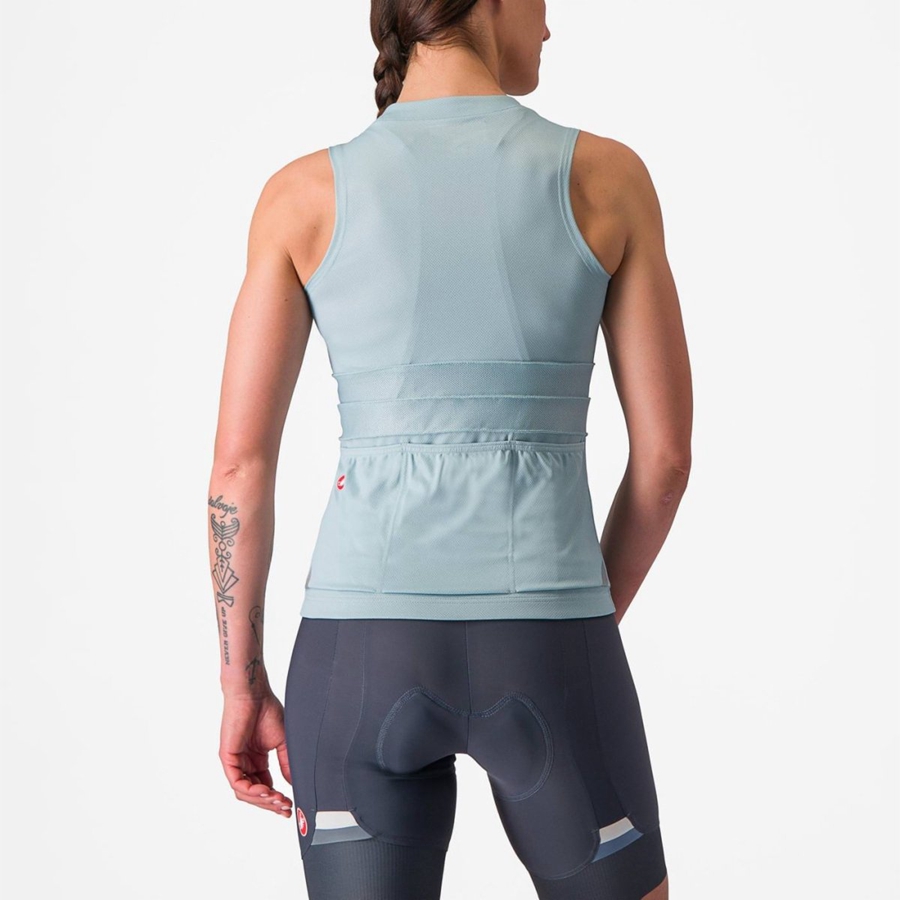 Women Castelli ANIMA 4 SLEEVELESS Jersey Blue / Dark Grey Blue | HSR-578294