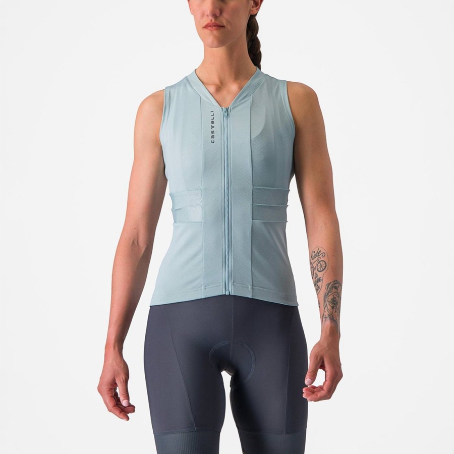 Women Castelli ANIMA 4 SLEEVELESS Jersey Blue / Dark Grey Blue | HSR-578294