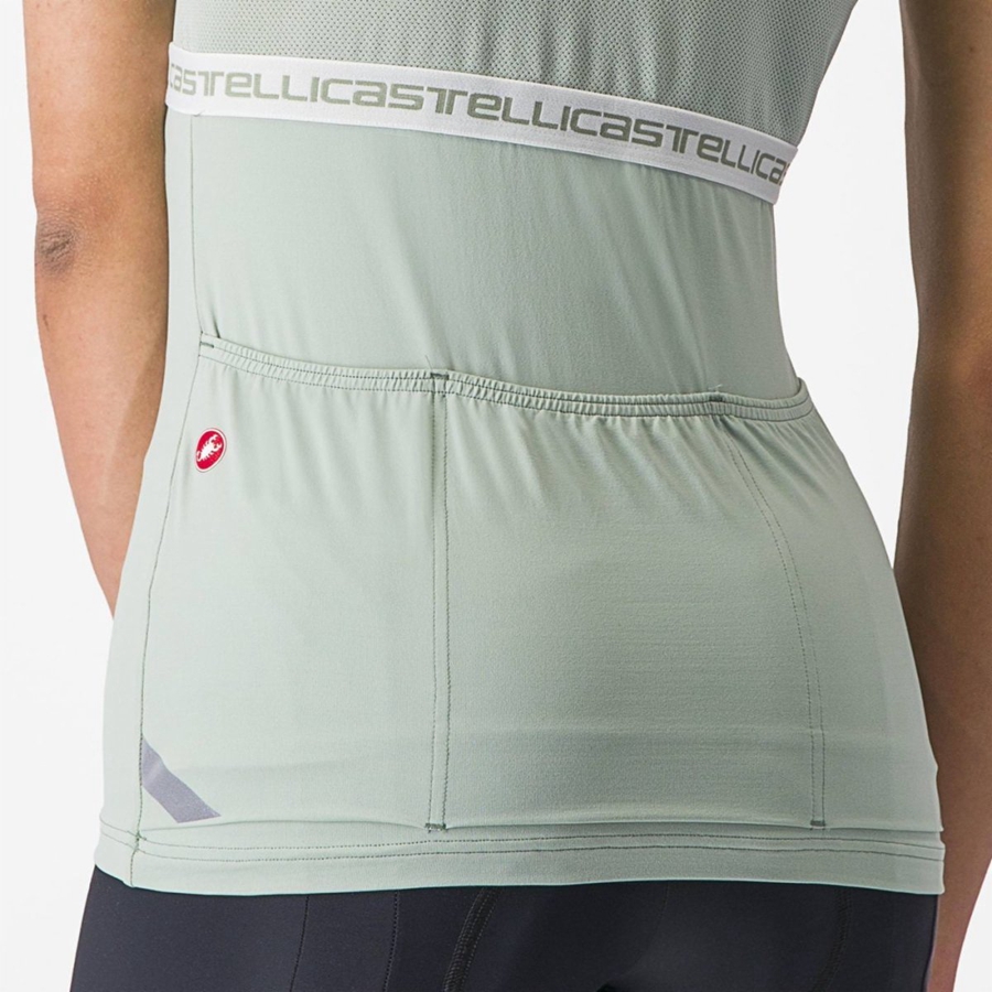 Women Castelli BAVETTE TOP Jersey Green / White | KCG-789062