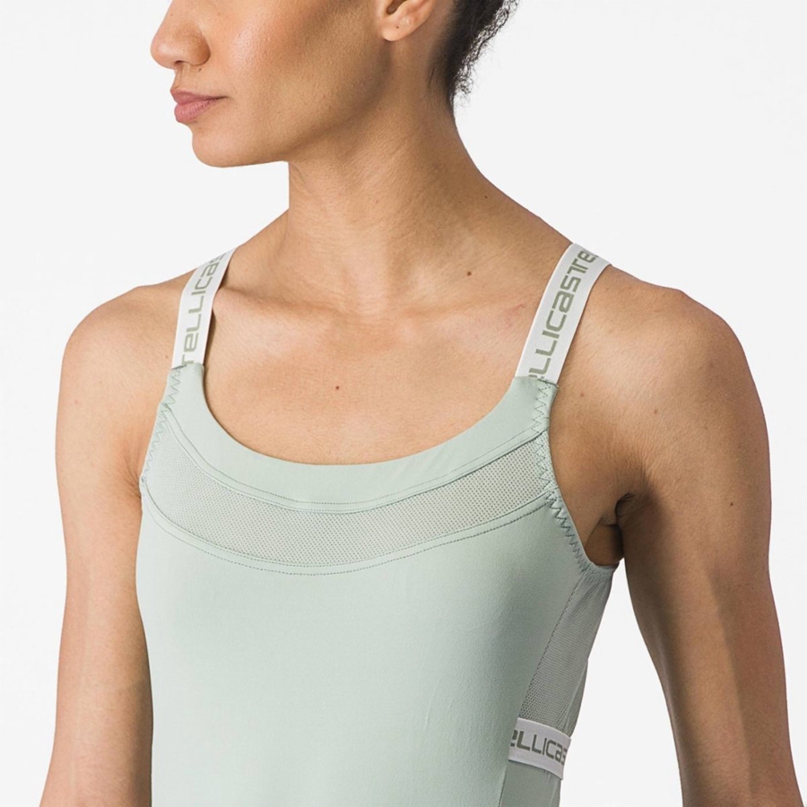 Women Castelli BAVETTE TOP Jersey Green / White | KCG-789062