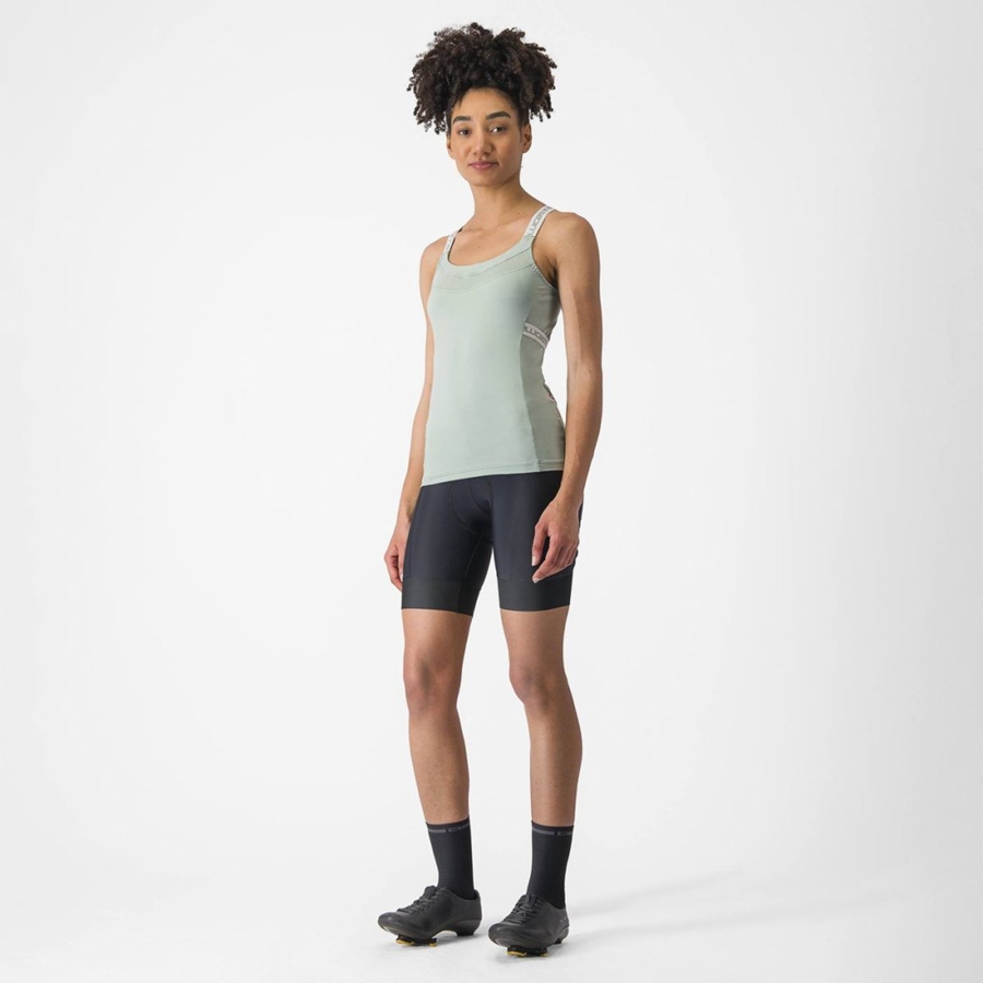 Women Castelli BAVETTE TOP Jersey Green / White | KCG-789062