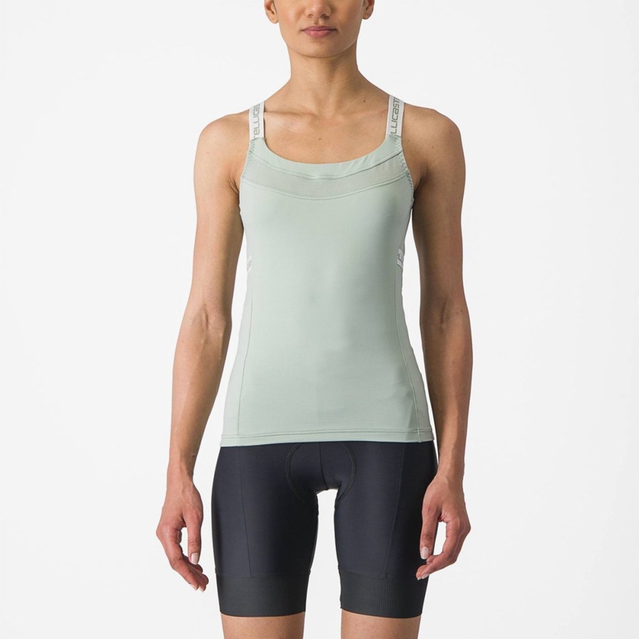 Women Castelli BAVETTE TOP Jersey Green / White | KCG-789062