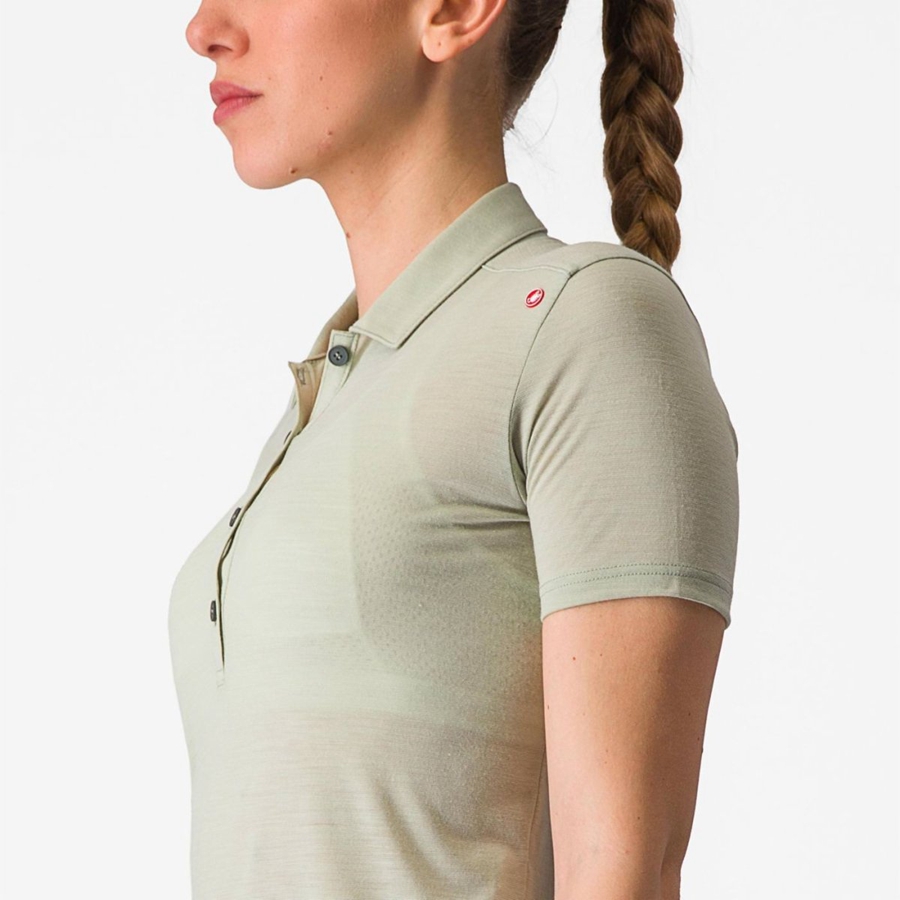 Women Castelli MERINO W POLO Casual Green | GAY-850146