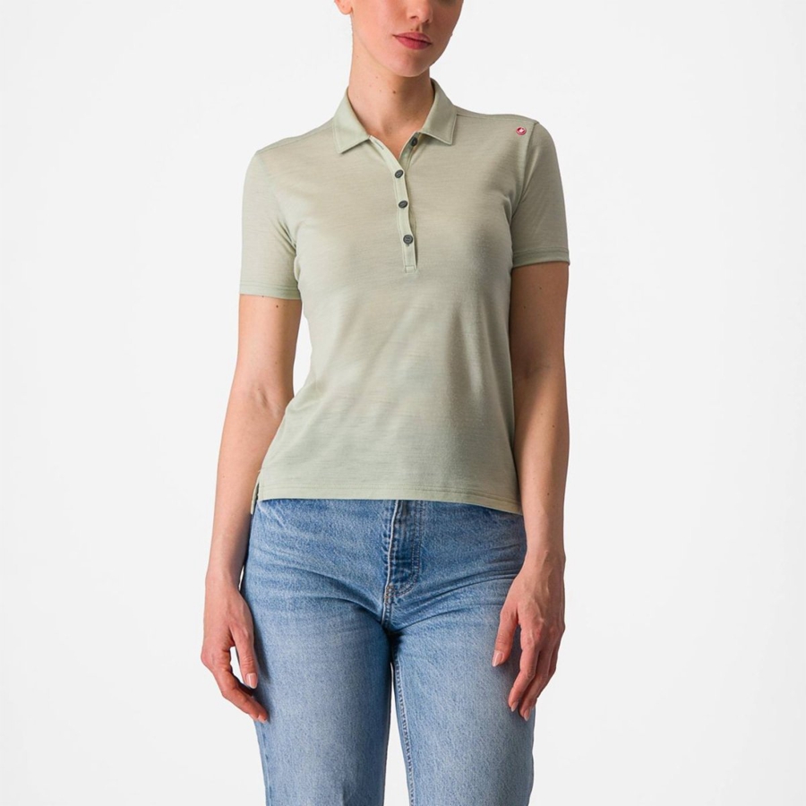 Women Castelli MERINO W POLO Casual Green | GAY-850146