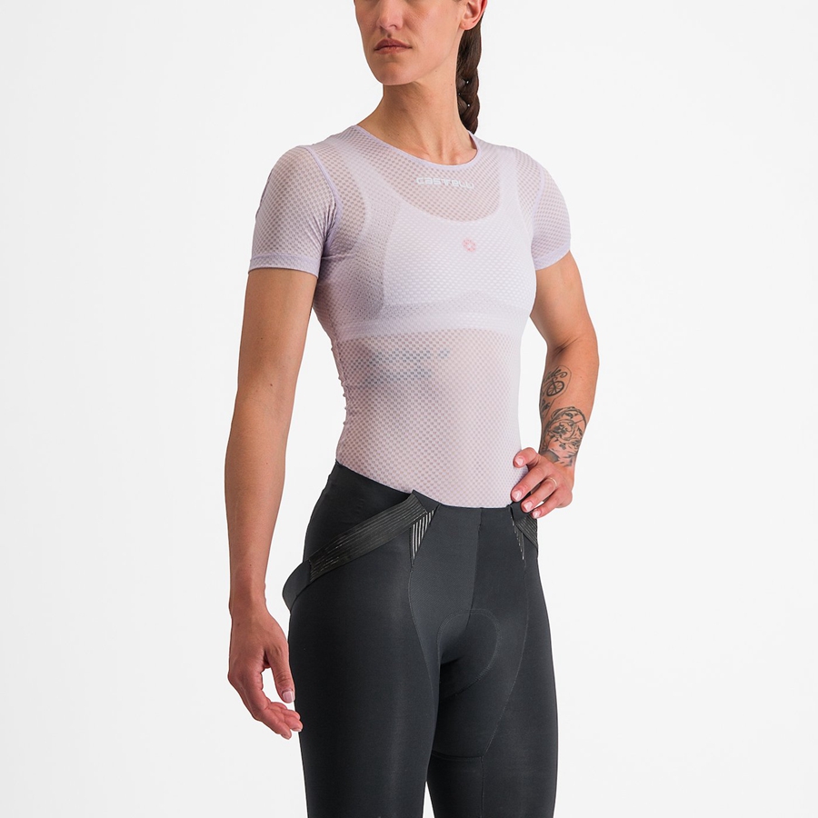 Women Castelli PRO MESH W SHORT SLEEVE Base Layer Purple White | VNQ-948753