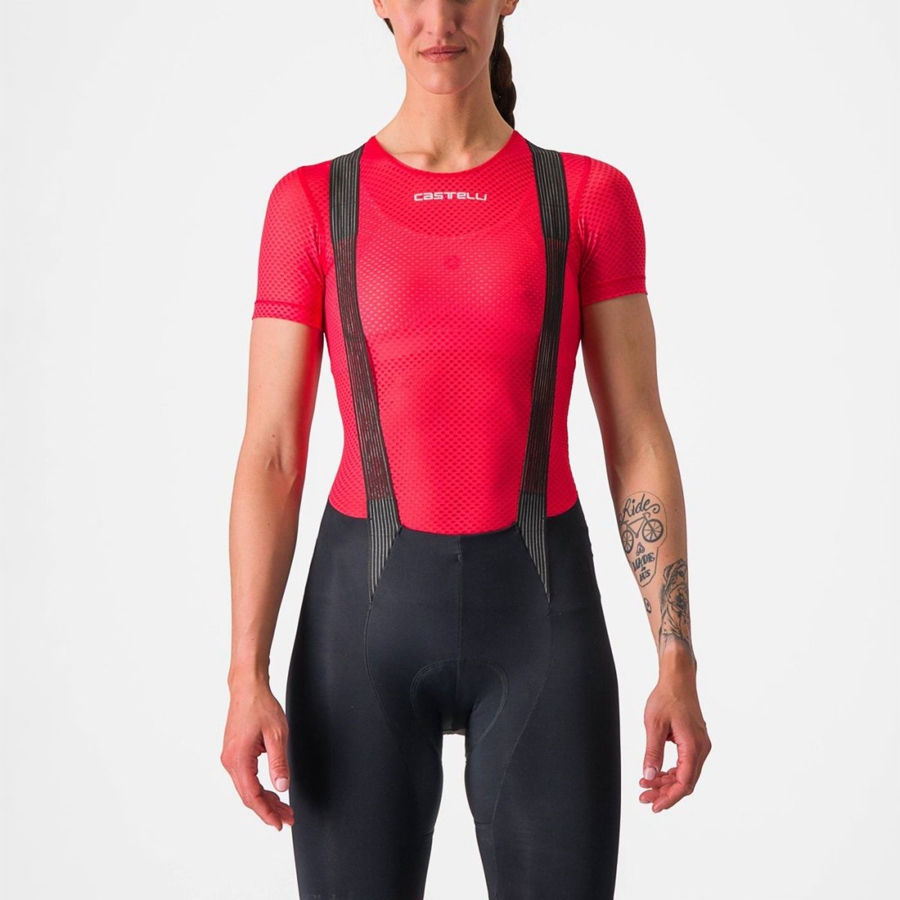 Women Castelli PRO MESH W SHORT SLEEVE Base Layer Red | TPC-730825