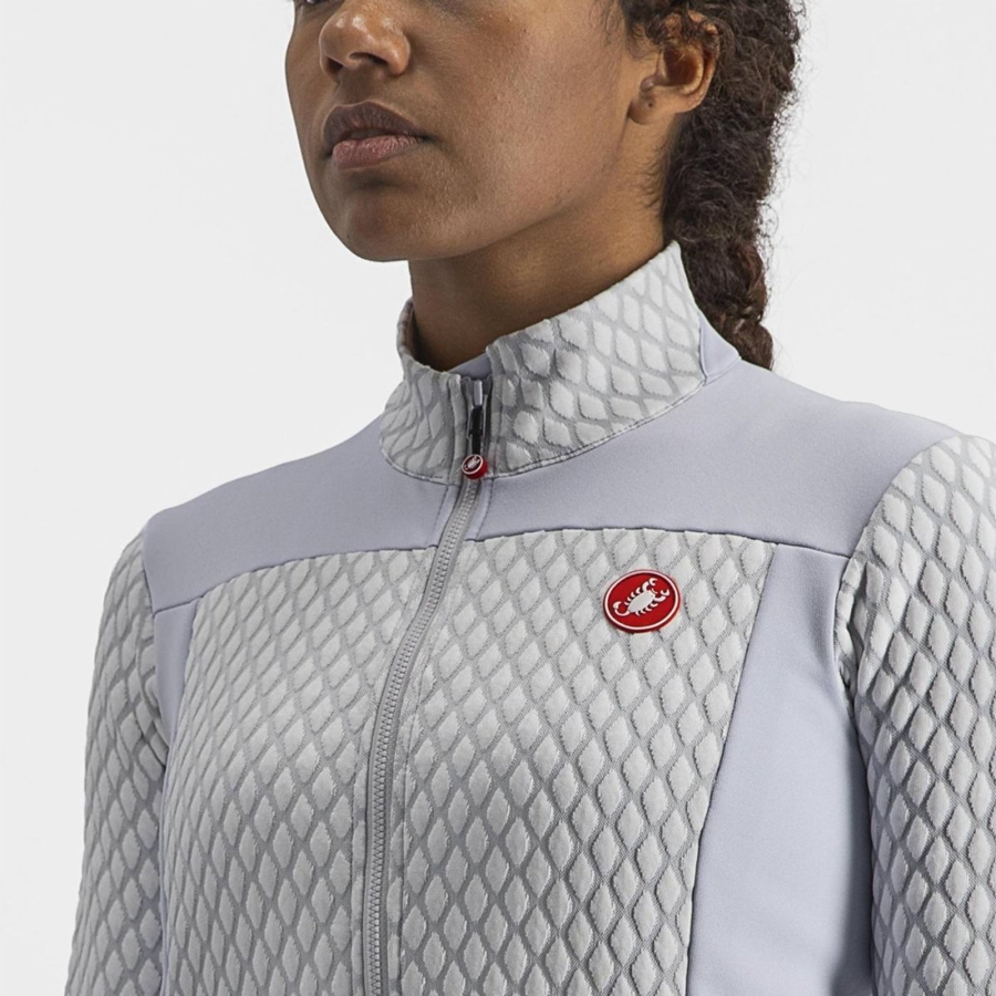 Women Castelli SFIDA 2 FZ Jersey Silver Grey / White | WLI-813572