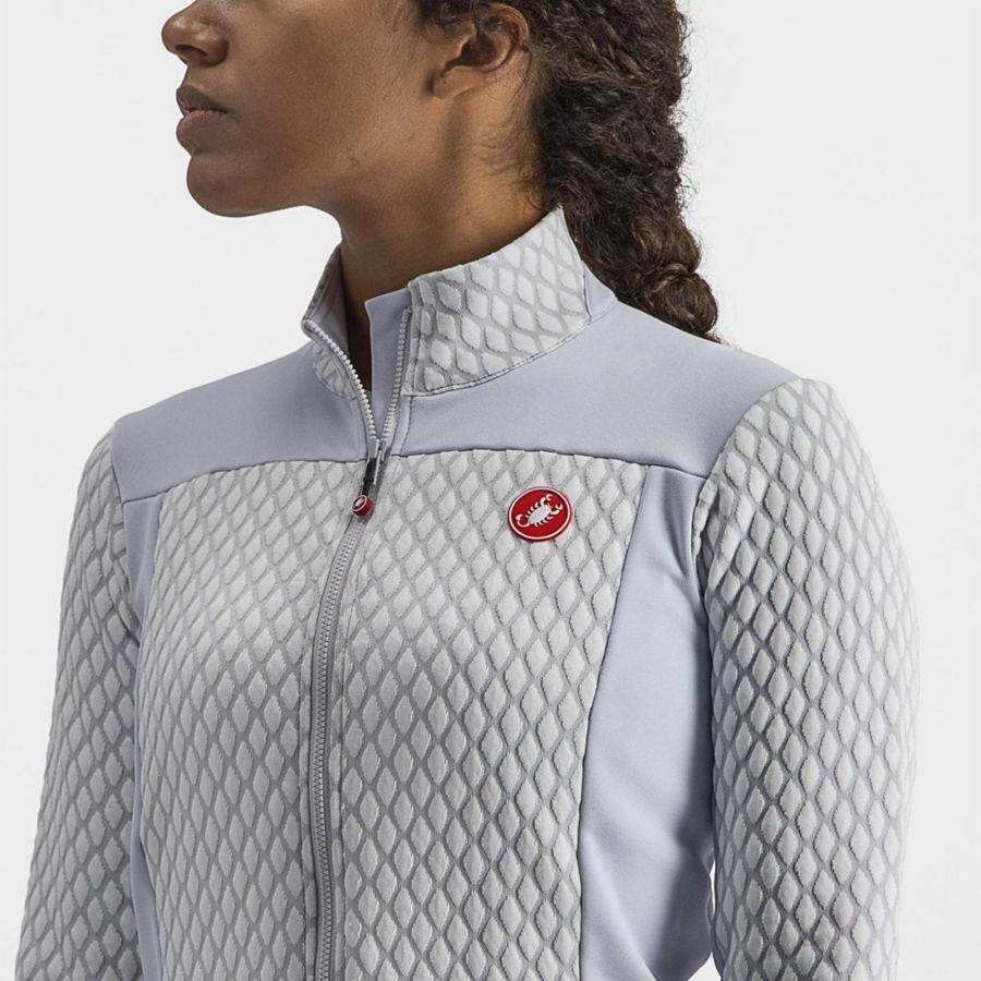 Women Castelli SFIDA 2 FZ Jersey Silver Grey / White | WLI-813572