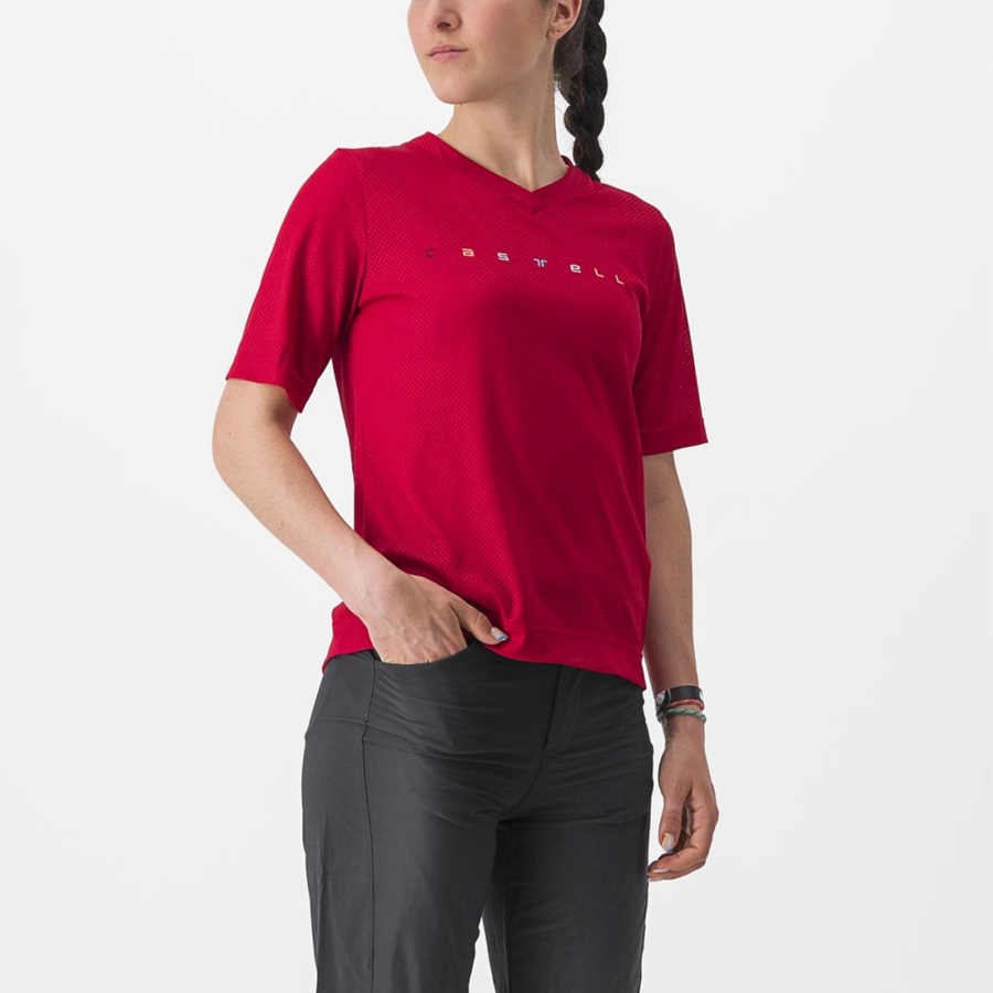 Women Castelli TRAIL TECH 2 W TEE Jersey Dark Red | TKL-513760