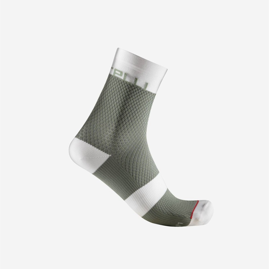 Women Castelli VELOCISSIMA 12 Socks Green / White | WYG-157063