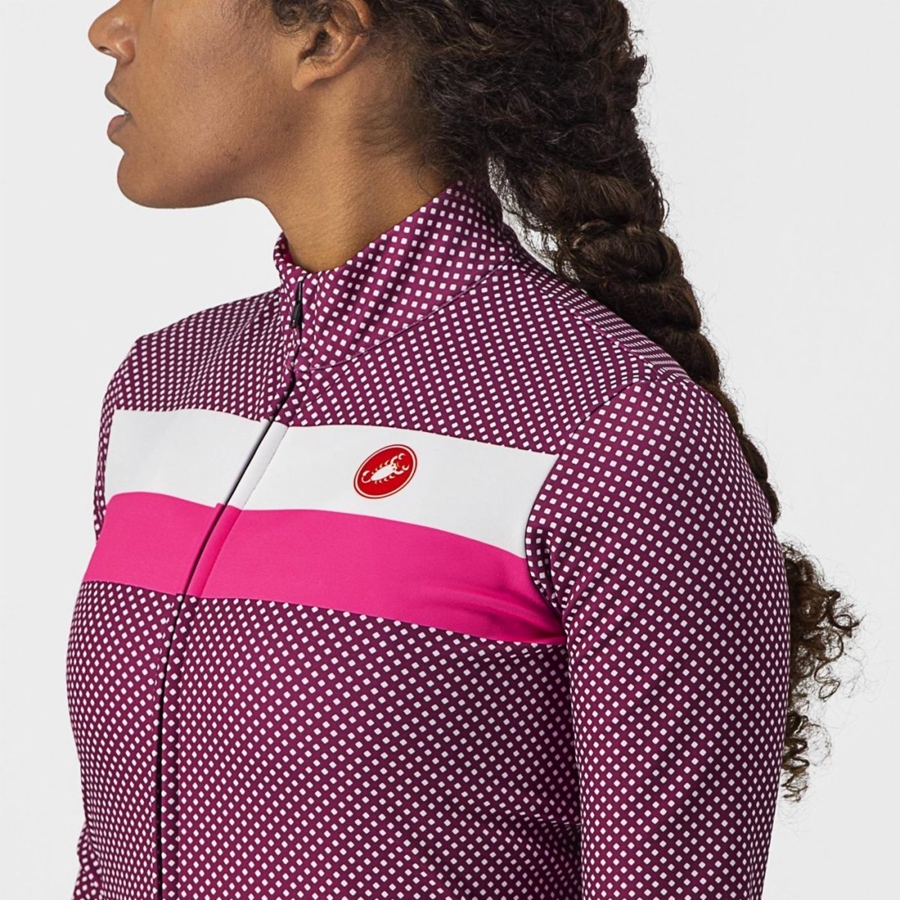 Women Castelli VOLARE LS Jersey White / Pink | WLE-481390