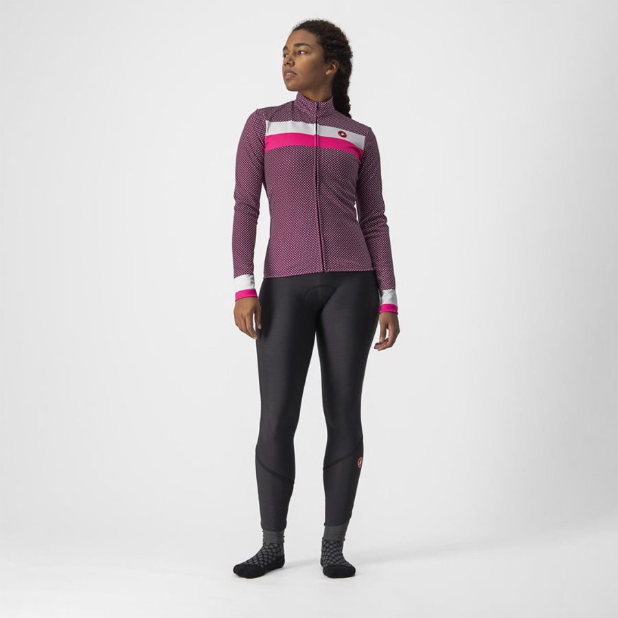 Women Castelli VOLARE LS Jersey White / Pink | WLE-481390